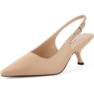 Women's Tan Kitten Pumps Fashion Low Heel Wedding Casual Slingback Heels